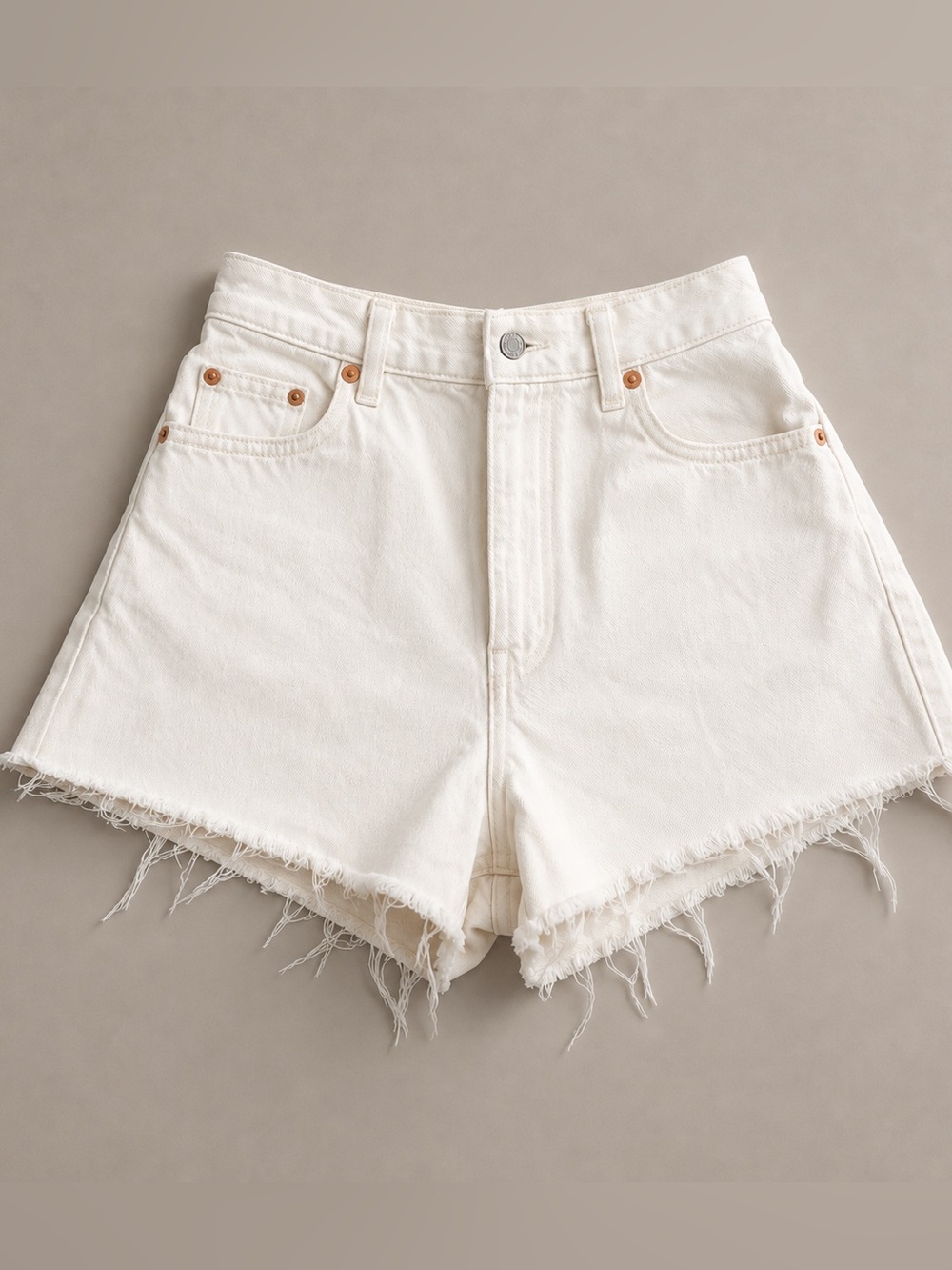 Pull&Bear White High Rise Denim Shorts Frayed Raw Hem - Picture 1 of 4